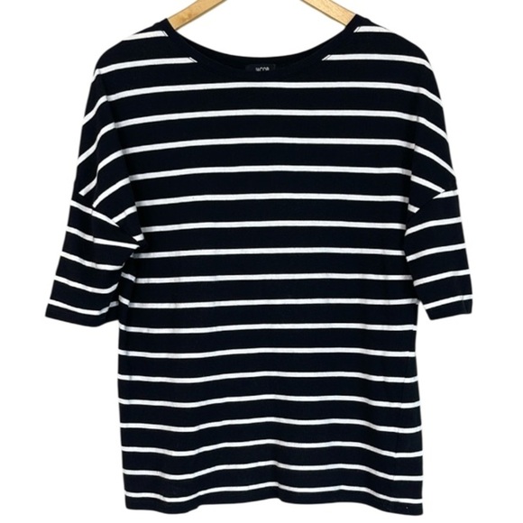 Jacob Striped Drop Shoulder Short Sleeve T-Shirt Black White Cotton Modal M - Picture 2 of 11